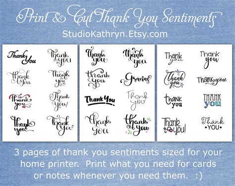 Thank You Grateful Sentiments Word Art Printable Print & - Etsy