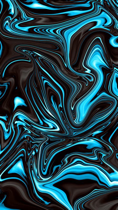 Blue liquid abstract, black, cream, flow, glow, lava, oil, HD phone ...