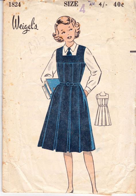 50s Girl's School Tunic Uniform Pattern Weigels' 1824 Vintage Sewing ...