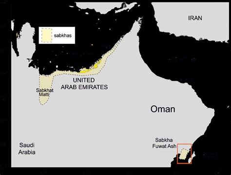 1. Location of eastern Arabian sabkhas (in yellow). The red rectangle ...