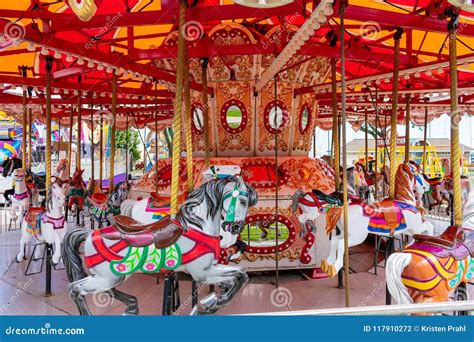 Carnival Merry Go Round with Pretty Colorful Horses Stock Photo - Image of summer, vacation ...