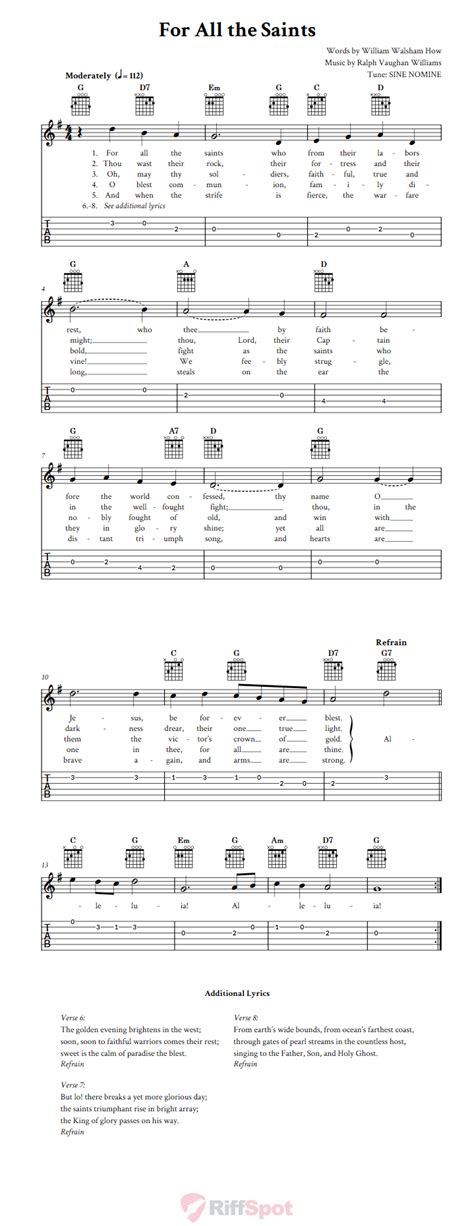 For All the Saints - Easy Guitar Sheet Music and Tab with Chords and Lyrics