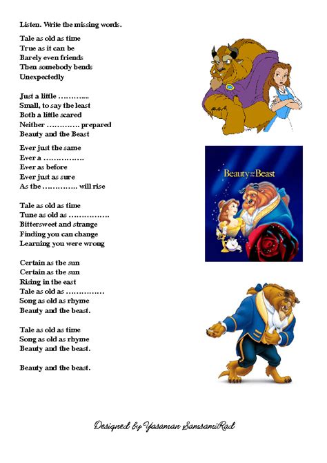 Song Worksheet: Beauty and the Beast