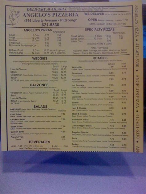 Angelo's Pizzeria Menu, Menu for Angelo's Pizzeria, Bloomfield ...