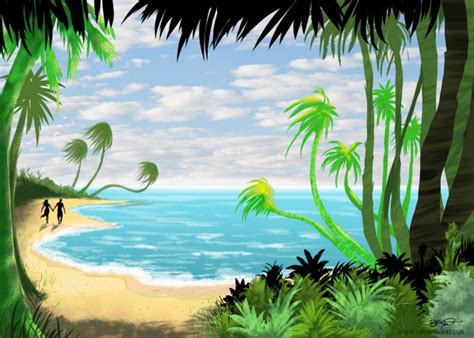 Cartoon Island Paradise Painting Cartoon