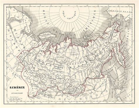 Old and antique prints and maps: Siberia map, 1835, Russia, antique maps