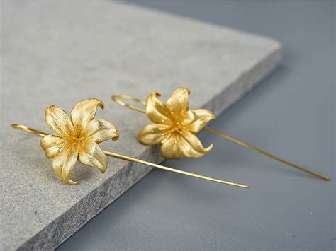 Gold Flower Earrings. 18k Gold Earrings Flower. Gold Plated | Etsy