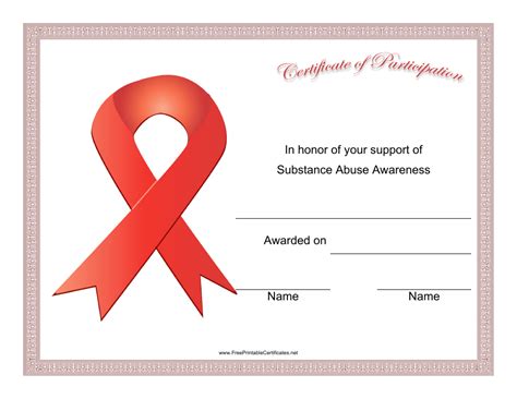 Substance Abuse Awareness Certificate of Participation Template Download Printable PDF ...