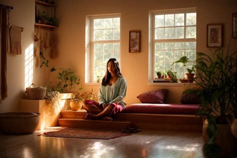 Premium AI Image | photo women doing meditation in home