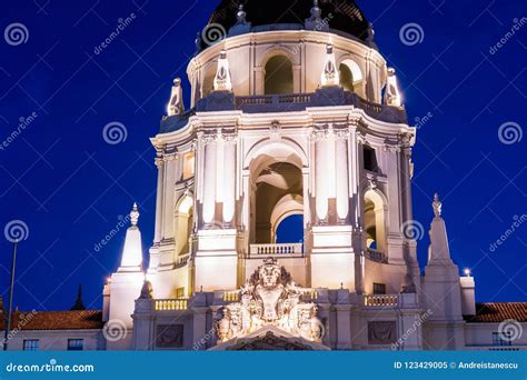 Night View of the Beautiful Facade of the Historical Pasadena City Hall ...