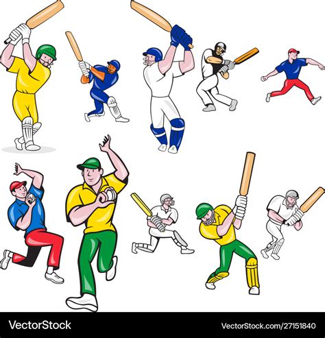 Cricket-player-cartoon-set Royalty Free Vector Image