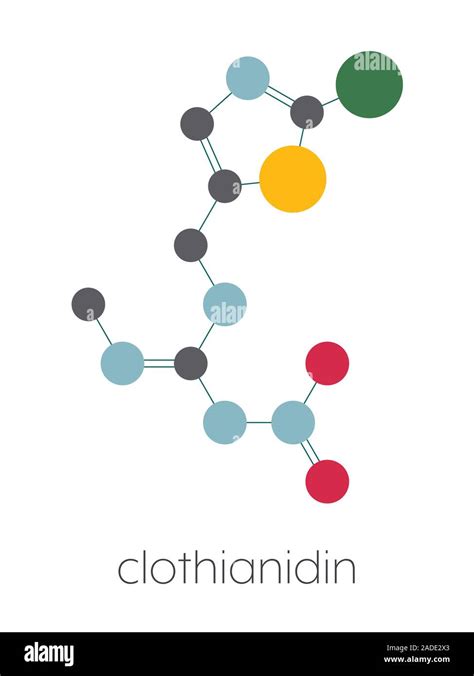 Clothianidin insecticide molecule (neonicotinoid class). Stylized skeletal formula (chemical ...