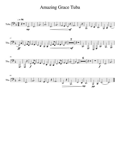 Amazing Grace Tuba Sheet music for Tuba (Solo) | Musescore.com