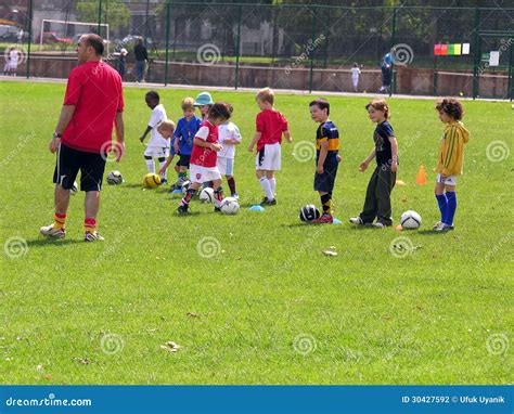 Little Kids on Football Training in the Park Editorial Photography ...