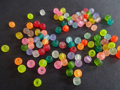 4mm Frosted Glass Beads, 6/0 Small Seed Bead, Transparent Bead, Rainbow Bead, Multicolor Bead ...