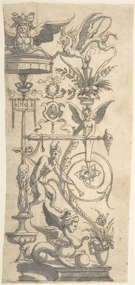 Anonymous, Italian, 16th century | Candelabra Grotesque with a Winged Female Term on a Pedestal ...