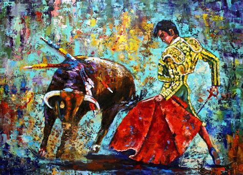 Spanish matador painting Matador and bull original painting Toreador Bull fighter wall art ...