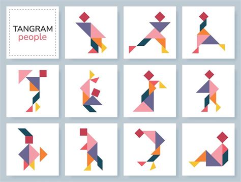 Premium Vector | Tangram puzzle game for kids colorful geometric collection with isolated people ...