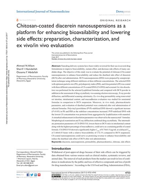 (PDF) Chitosan-coated diacerein nanosuspensions as a platform for enhancing bioavailability and ...