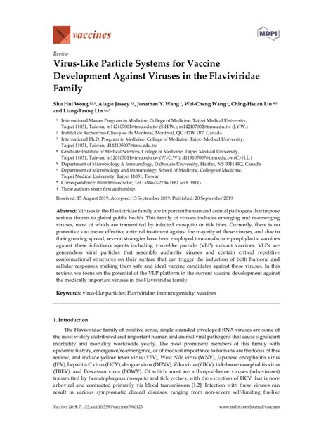 (PDF) Virus-Like Particle Systems for Vaccine Development Against Viruses in the Flaviviridae Family