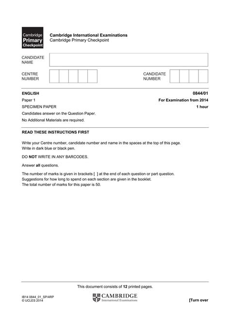 Cambridge International Examinations Cambridge Primary Checkpoint 0844/01