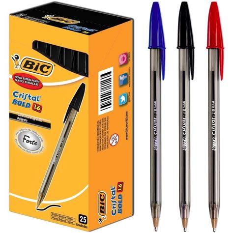 Caneta Esferográfica Bic Cristal Bold 1.6mm Preto c/ 25 unidades - Papelaria Criativa