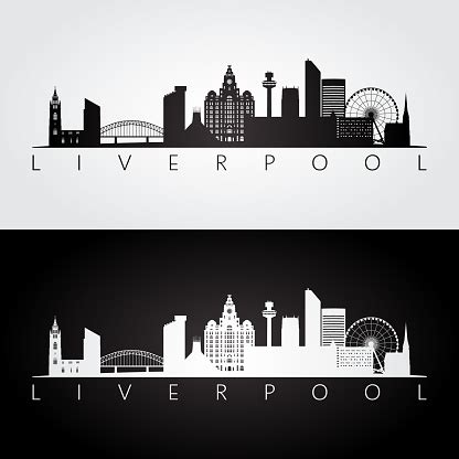 Liverpool Skyline And Landmarks Silhouette Black And White Design Vector Illustration Stock ...