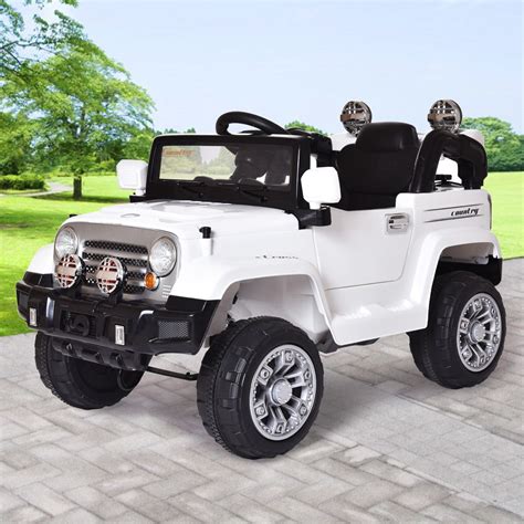 Kids Ride On 12V White Jeep Style Battery Powered Toy Vehicle Remote Control w/ MP3 LED Lights ...