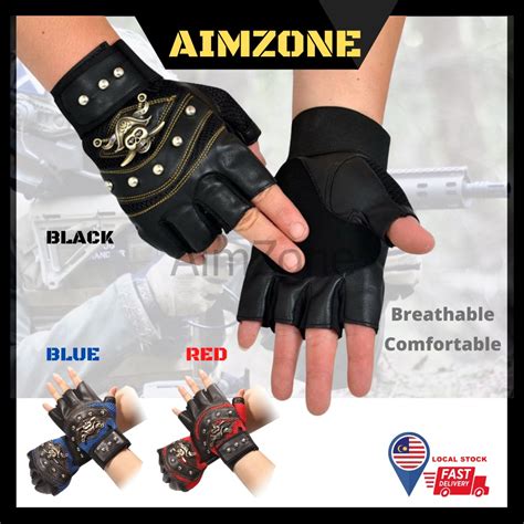 AimZone Pirate Skull Half Finger Gloves Motorcycle Biker Anti Slip ...