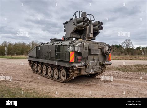 British Army Alvis Stormer Starstreak CVR-T tracked armoured vehicle equipped with short range ...