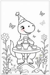 Dinosaur Tea Party Coloring Page Free PDF&ampPNG Printable sketch template