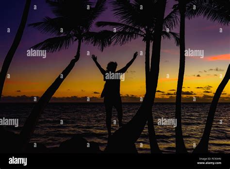 silhouette of woman on the beach Stock Photo - Alamy