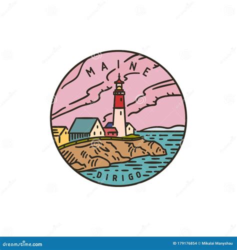 Vintage Vector Round Label. Maine Lighthouse Stock Vector - Illustration of drawing, design ...