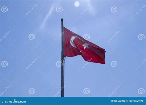 Turkey Flag on Sky Background Tourism Blue Stock Photo - Image of ...