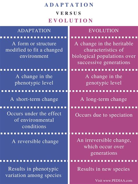 Difference Between Adaptation and Evolution - Pediaa.Com