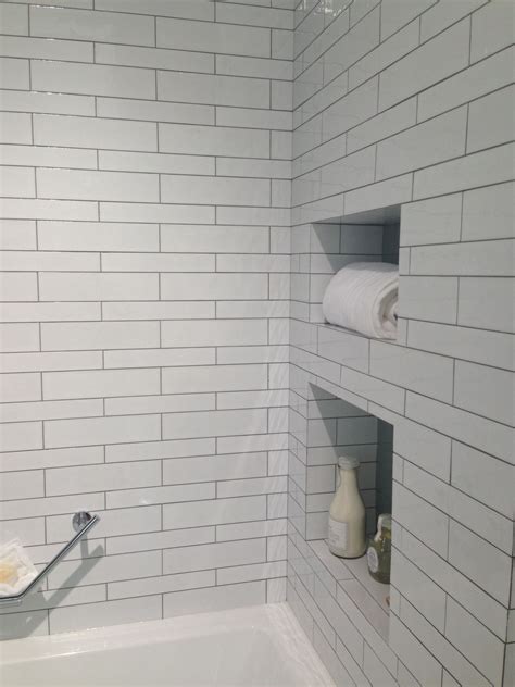 White Subway Tile Grey Grout Bathroom