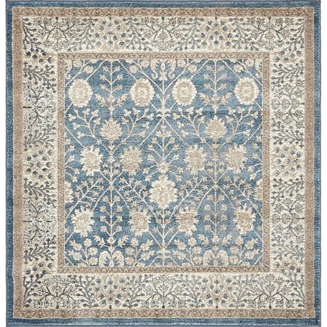 Unique Salzburg Grey/Beige Floral Square Rug (5' x 5') (Beige - Blue ...