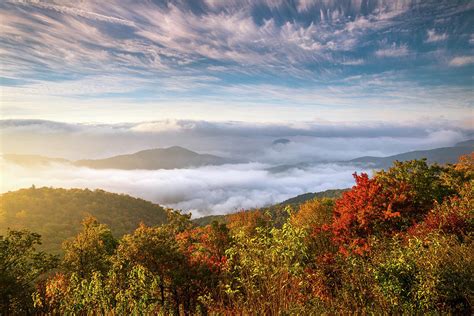 North Carolina Autumn Sunrise Blue Ridge Parkway Fall Foliage Nc Mountains Photograph by Dave Allen