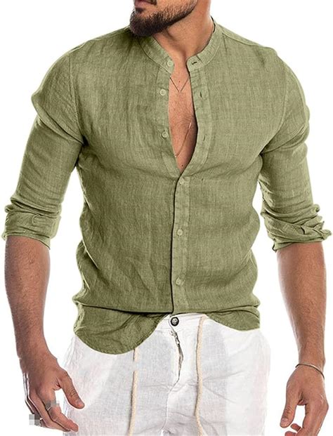 Men's Summer Long Sleeve Casual Linen Shirt Cotton Blouse : Amazon.co.uk: Clothing