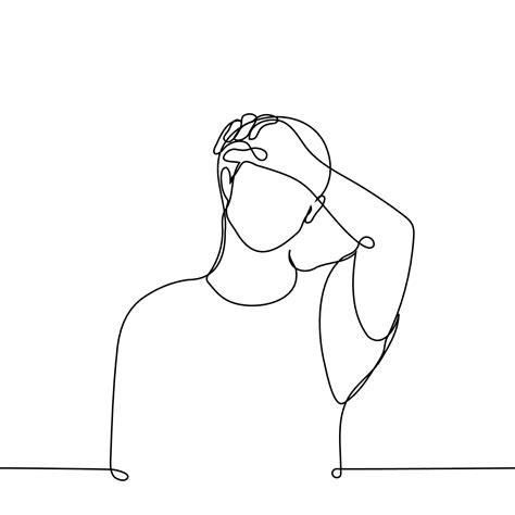 man wipes sweat from his forehead with his hand - one line drawing vector. the concept of ...