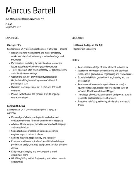 Geotechnical Engineer Resume Samples | Velvet Jobs