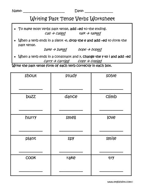 Verbs In Past Tense Worksheets