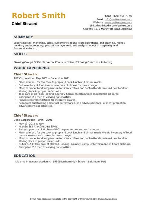 Steward Resume Sample