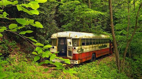 abandoned bus in a forest[1920x1080] : r/AbandonedPorn