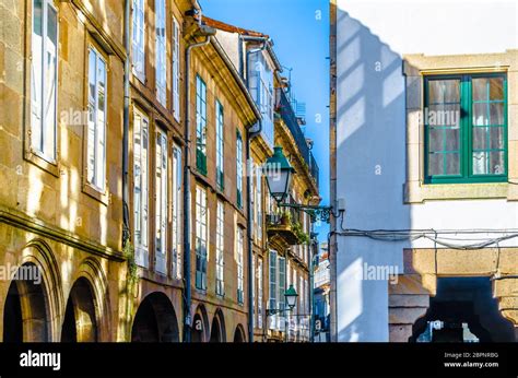 Architecture in Santiago de Compostela, northern Spain, colorful illustration Stock Photo - Alamy