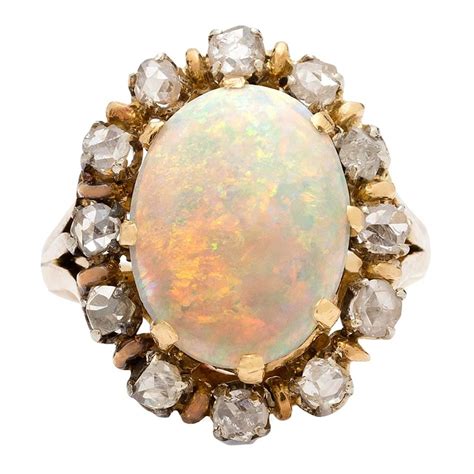 Opal Rose Cut Diamond Gold Ring at 1stDibs