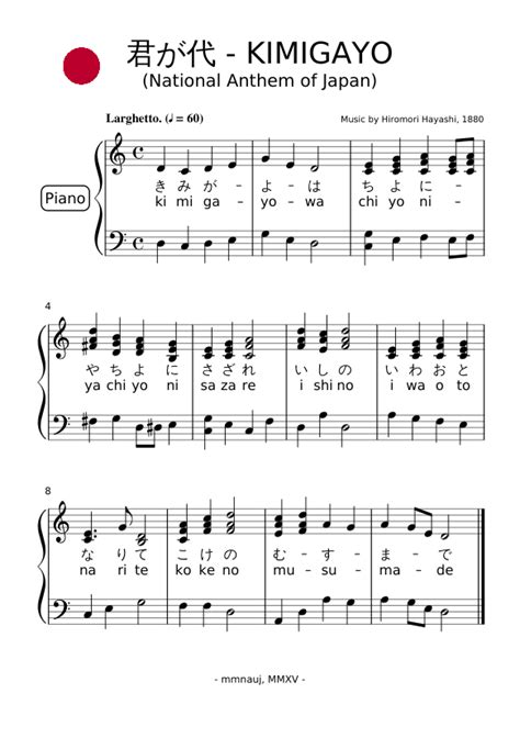 Kimigayo - 君が代 - National Anthem of Japan Sheet music for Piano | Download free in PDF or MIDI ...