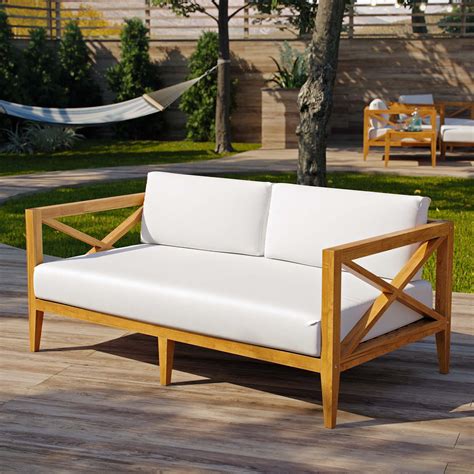 Northlake Outdoor Patio Premium Grade A Teak Wood Sofa-EEI-3427-NAT-WHI ...