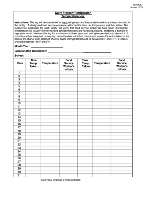 Top 15 Refrigerator And Freezer Temperature Log free to download in PDF ...