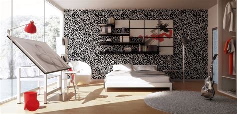 Black white red bedroom art studio | Interior Design Ideas